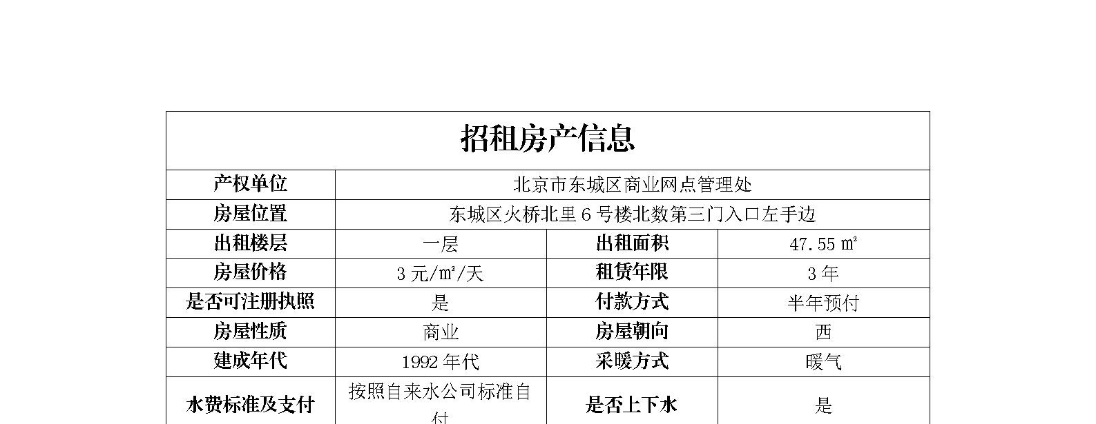 东城区火桥北里6号楼北数第三门招商信息