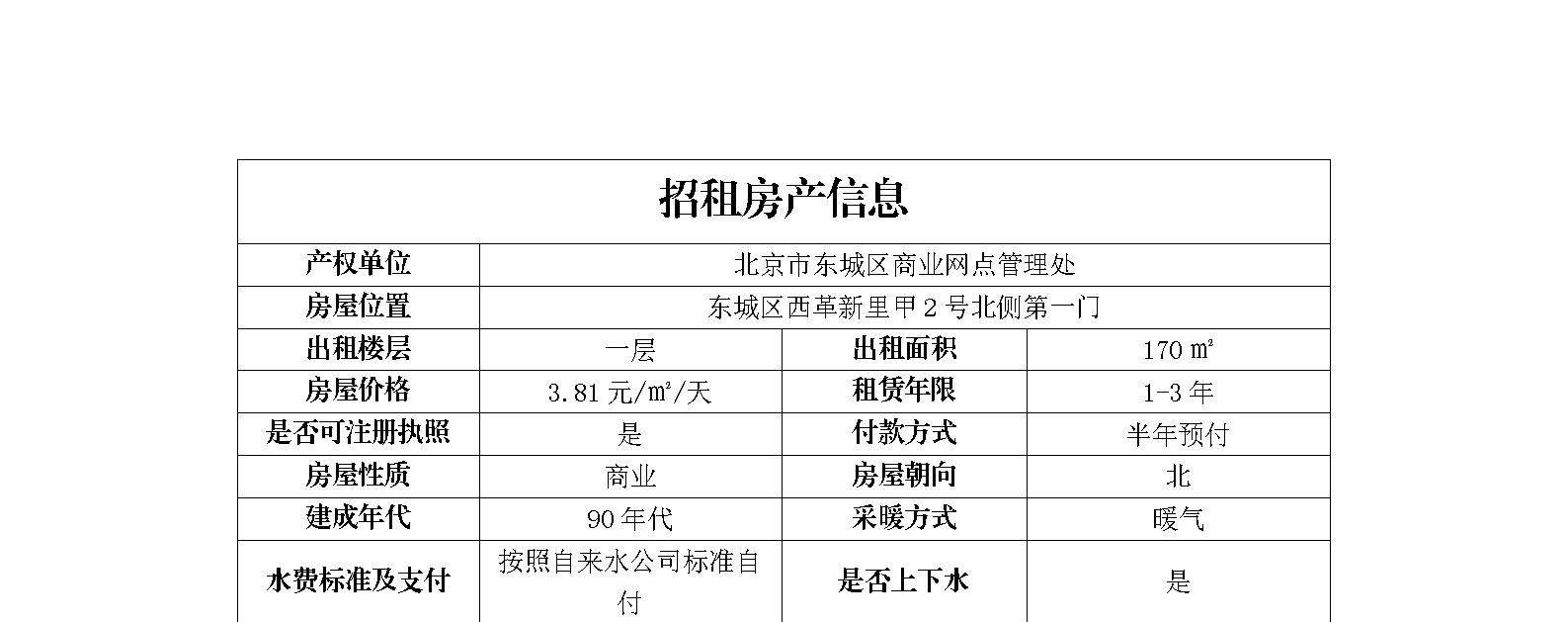 东城区西革新里甲2号北侧第一门招商信息