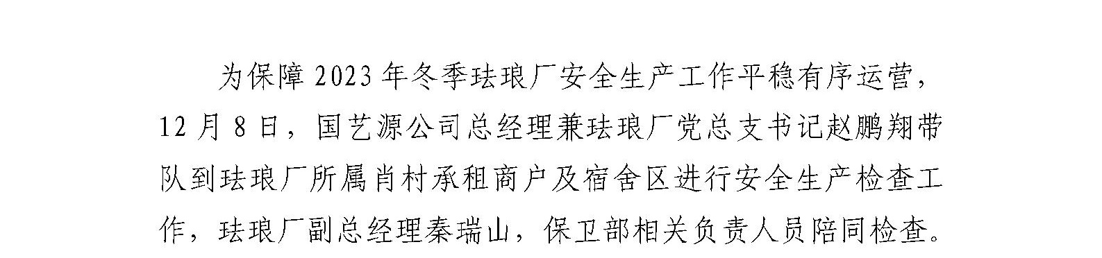 国艺源公司总经理兼珐琅厂党总支书记赵鹏翔 带队开展肖村安全生产检查工作