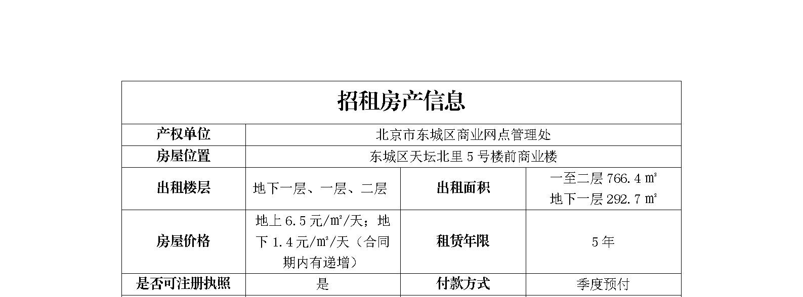 东城区天坛北里5号楼前商业楼招商信息