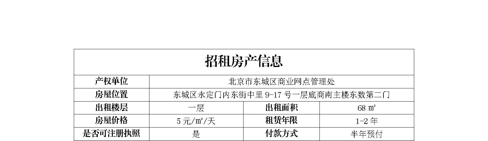 东城区永定门内东街中里9-17号南主楼底商招商信息